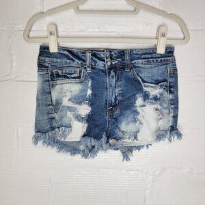 American Eagle Women's Size 4 Jean Shorts Hi Rise Shortie Cut Off Distressed